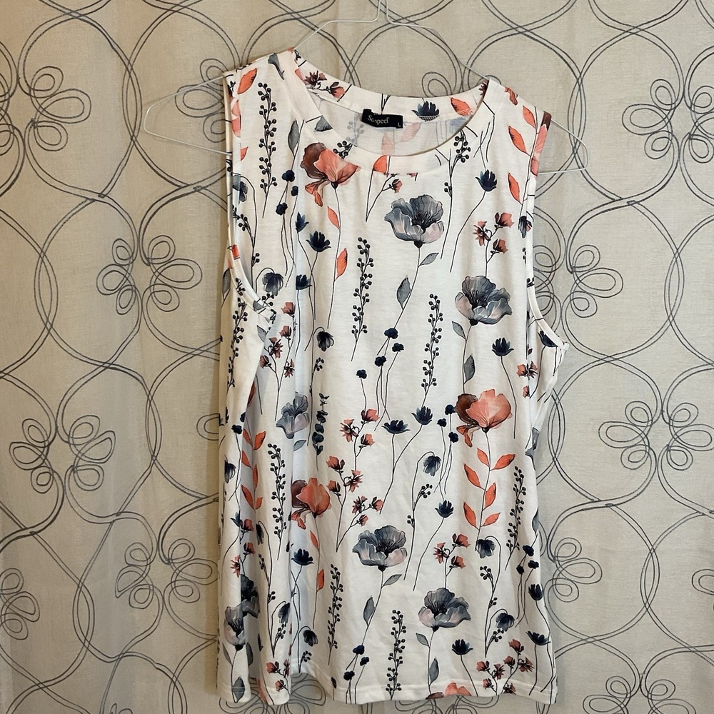 Women's Sampeel White Floral Top Sleeveless Size Large